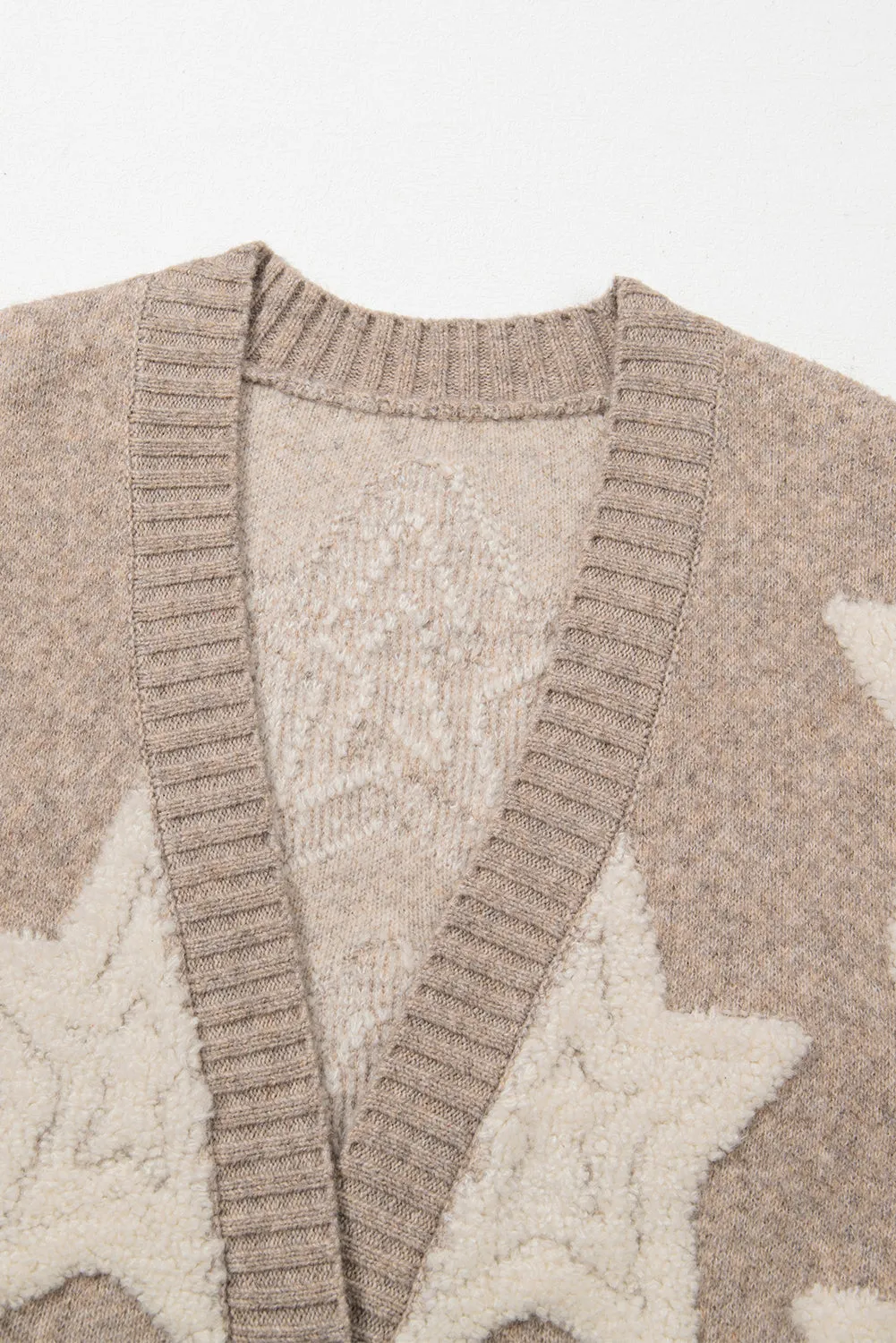 Hazel Blues® |  Sherpa Star V-Neck Cardigan with Pockets