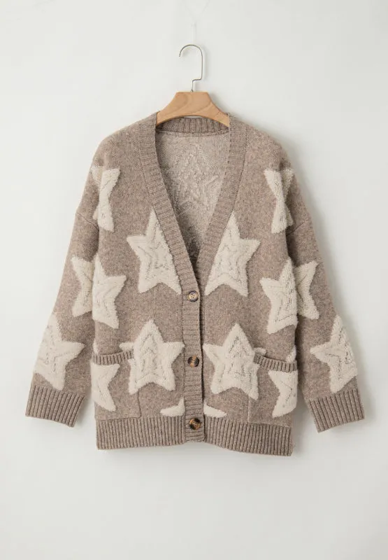 Hazel Blues® |  Sherpa Star V-Neck Cardigan with Pockets