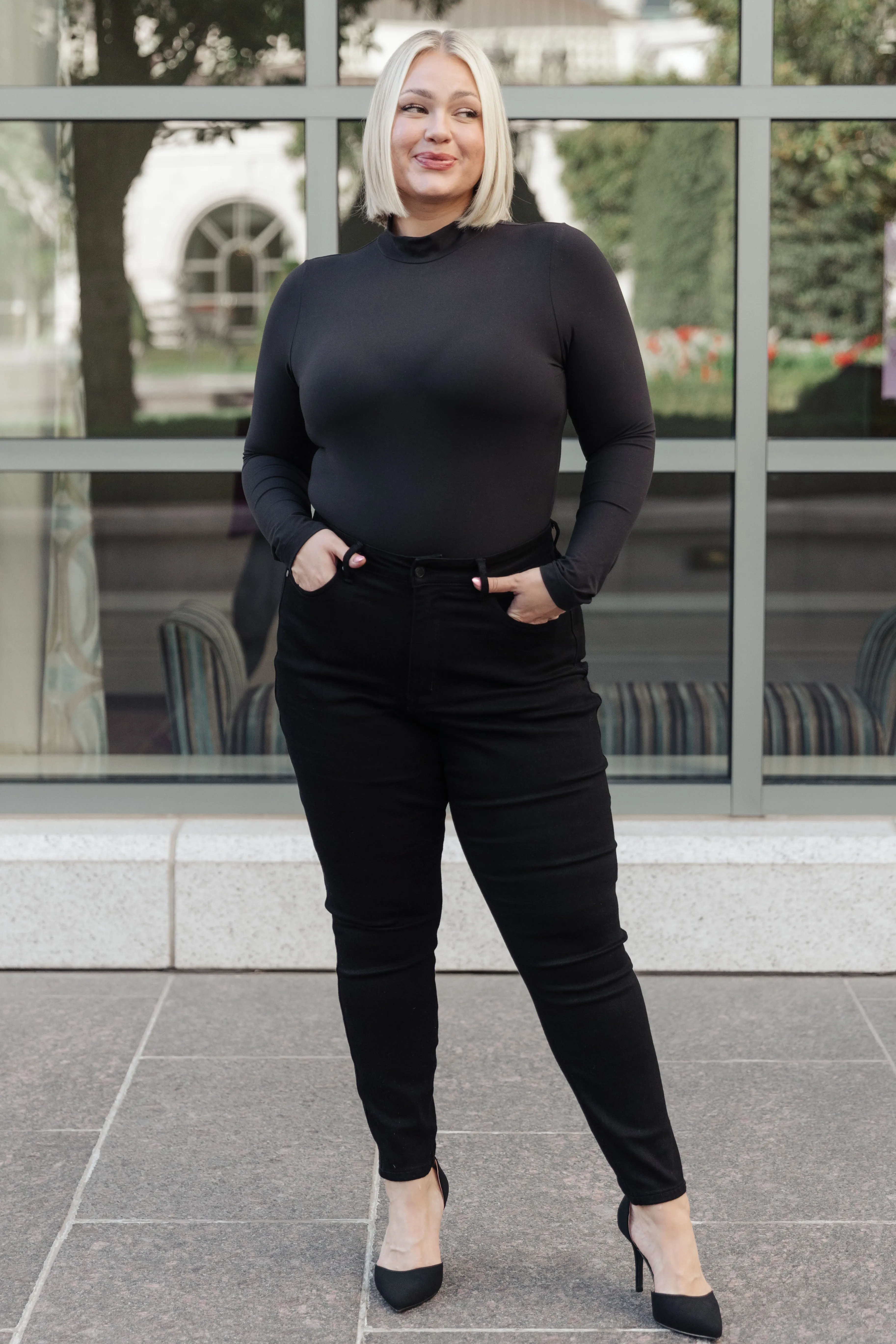 Hazel Blues® |  Simple Situation Mock Neck Bodysuit