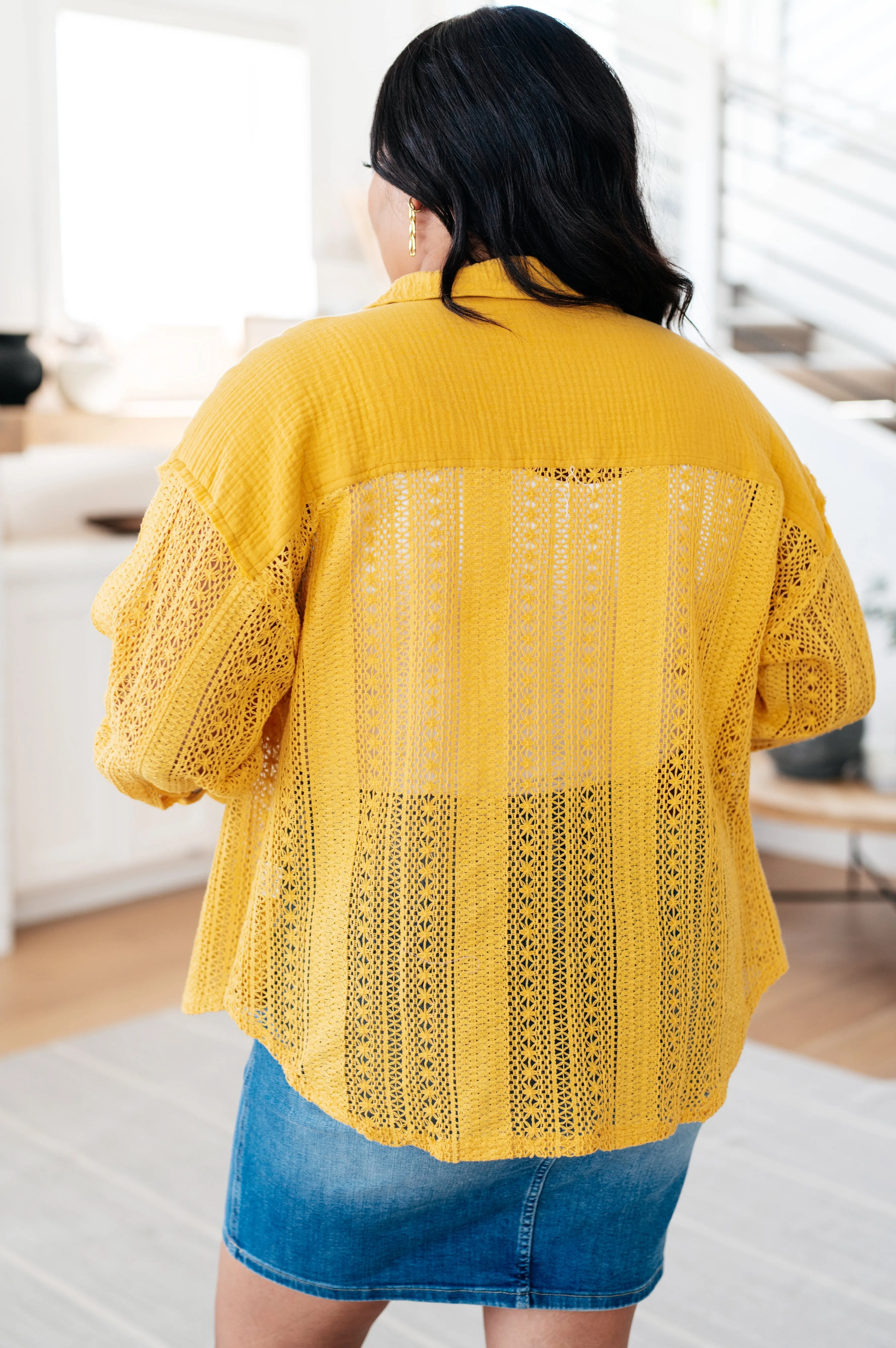 Hazel Blues® |  Sweeter Than Nectar Lace Button Down in Honey
