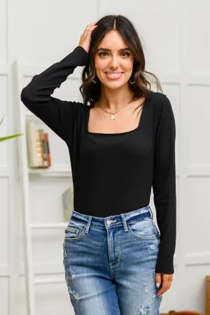 Hazel Blues® | The Trisha Textured Square Neck Bodysuit in Black