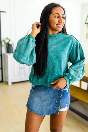 Hazel Blues® |  Tied Up In Cuteness Mineral Wash Sweater in Teal