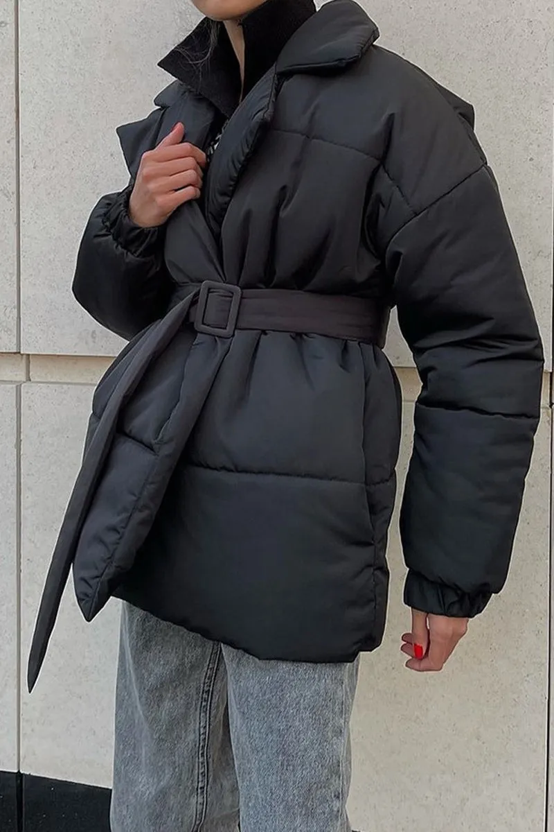 HCT1036 Belted Warmth Puffer Coat Outerwear