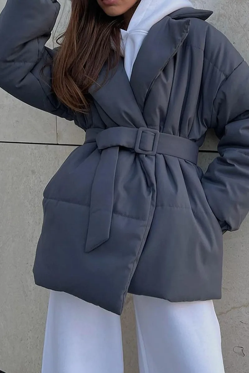 HCT1036 Belted Warmth Puffer Coat Outerwear