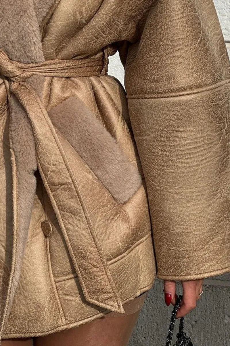 HCT1039 Luxe Wrap Shearling Coat Outerwear