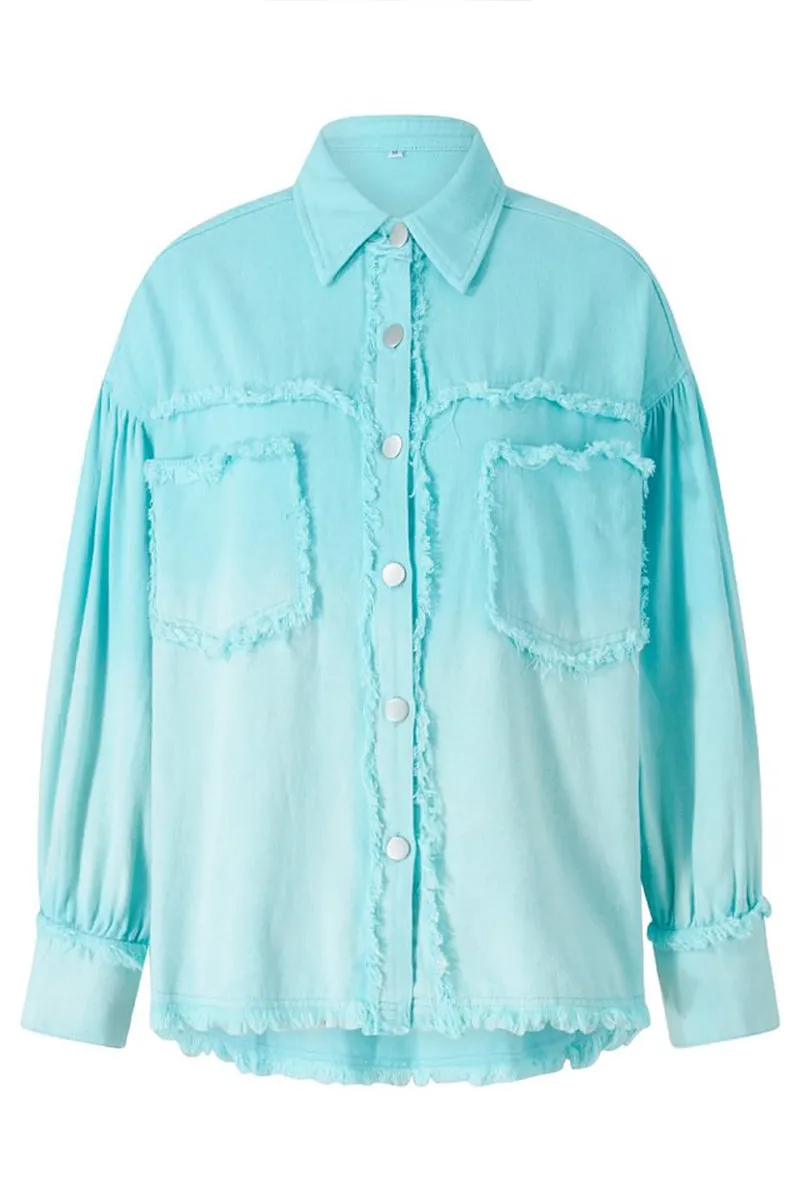 HCT1062 Mint Vibes Distressed Shacket Outerwear