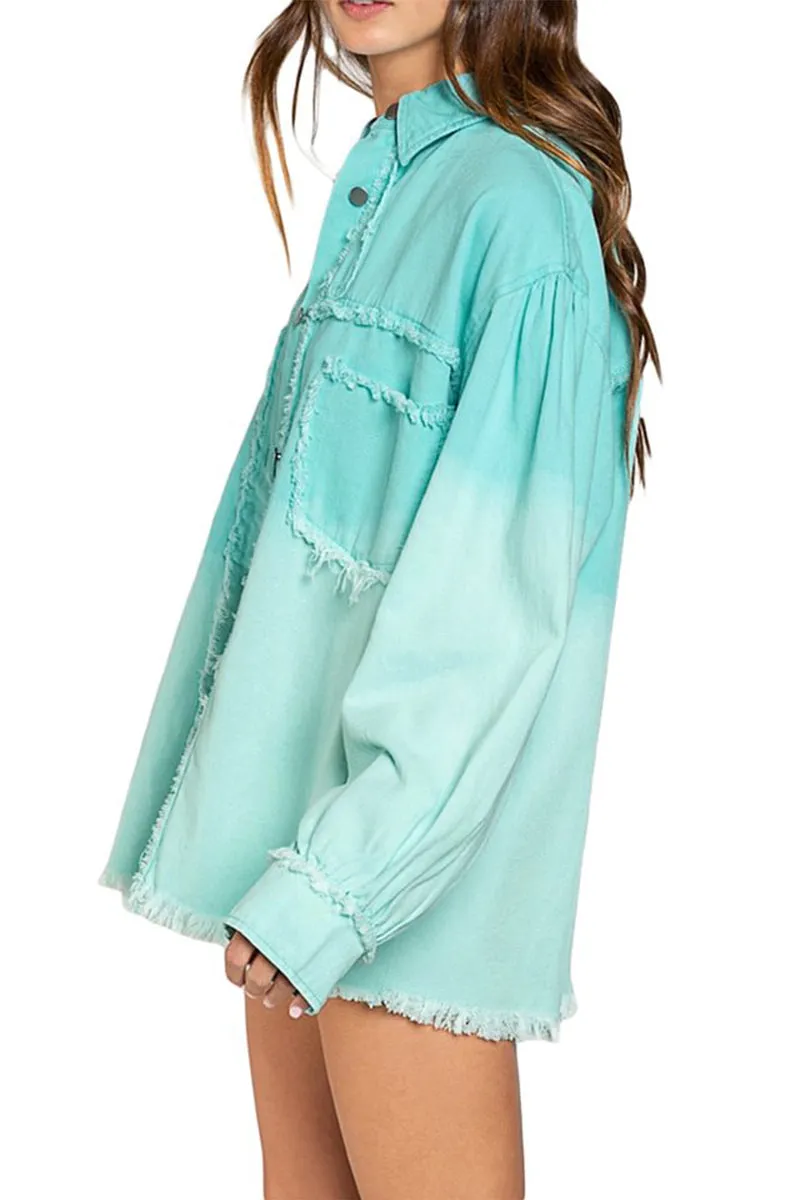 HCT1062 Mint Vibes Distressed Shacket Outerwear