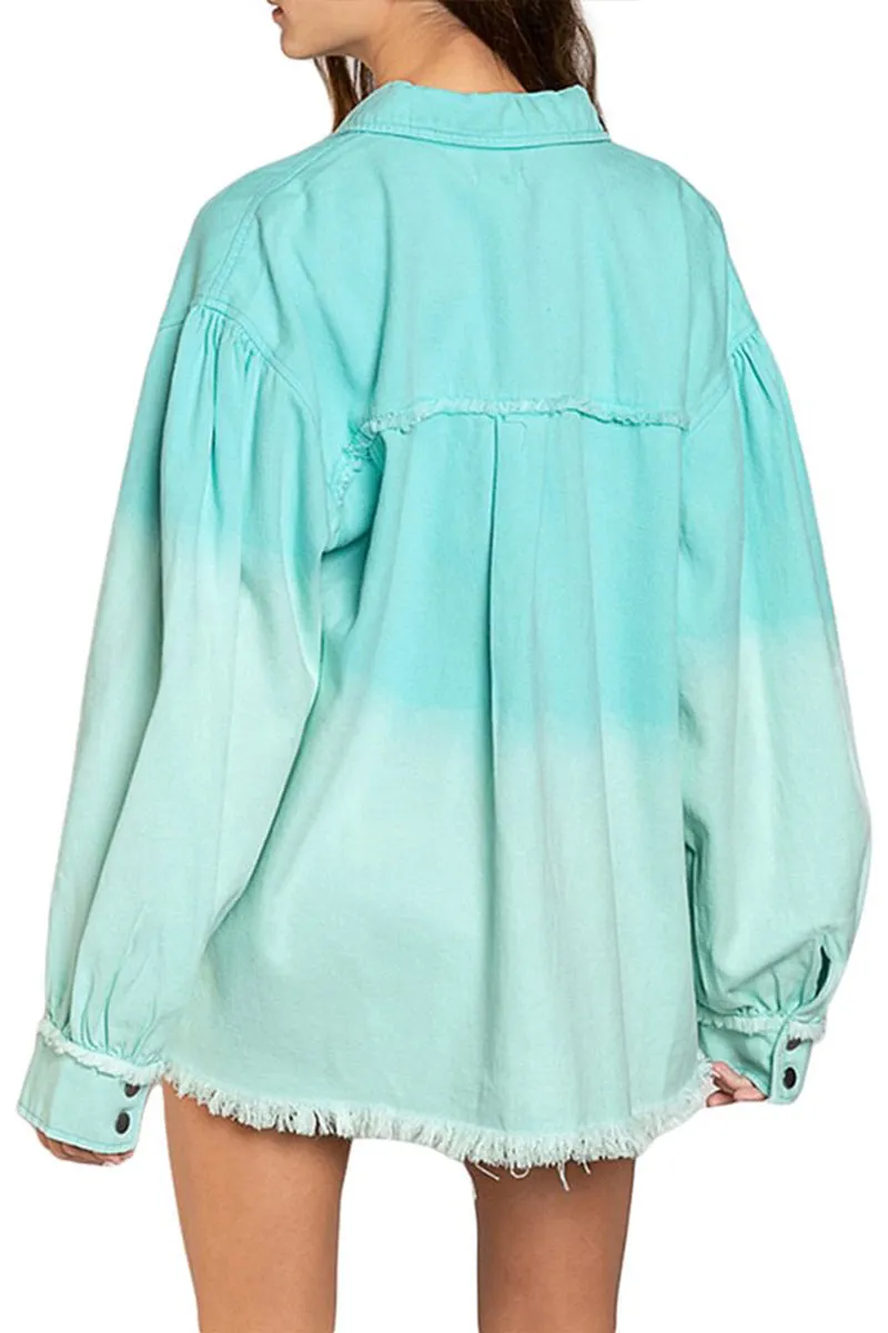 HCT1062 Mint Vibes Distressed Shacket Outerwear