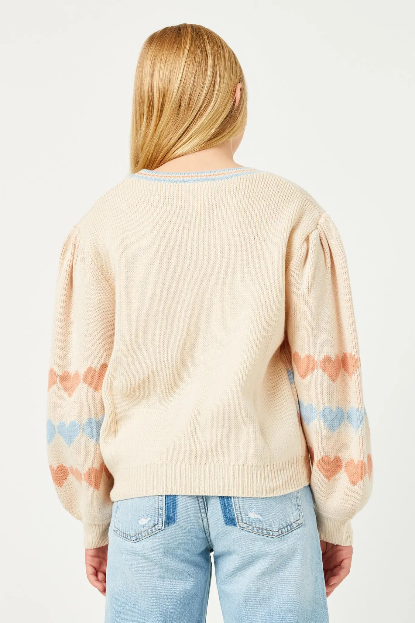 Heart Striped Buttoned Sweater Cardigan