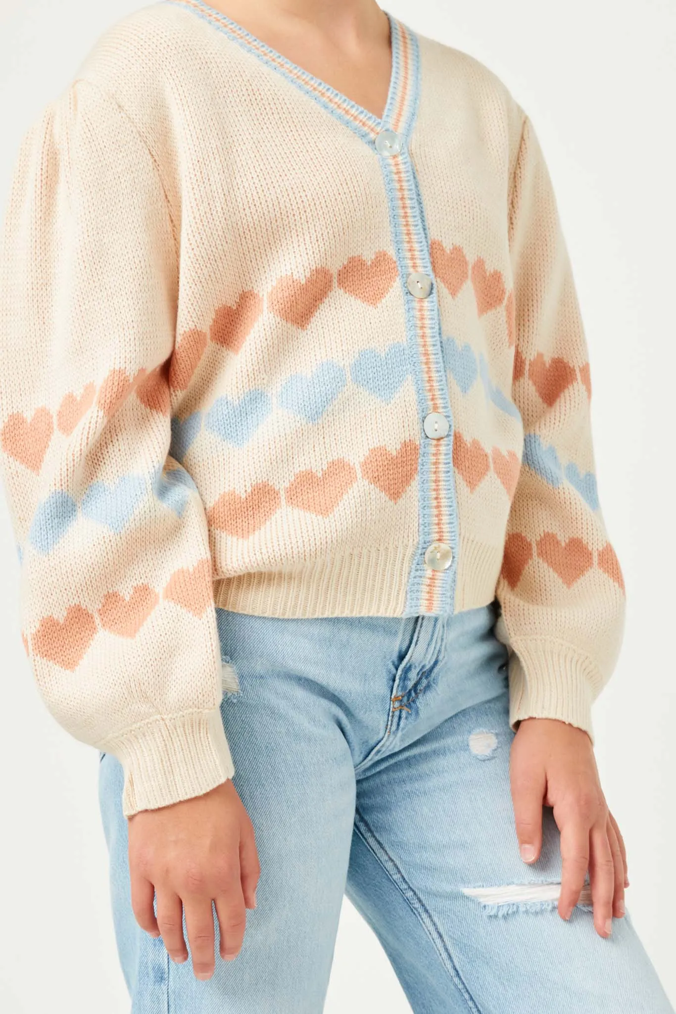 Heart Striped Buttoned Sweater Cardigan