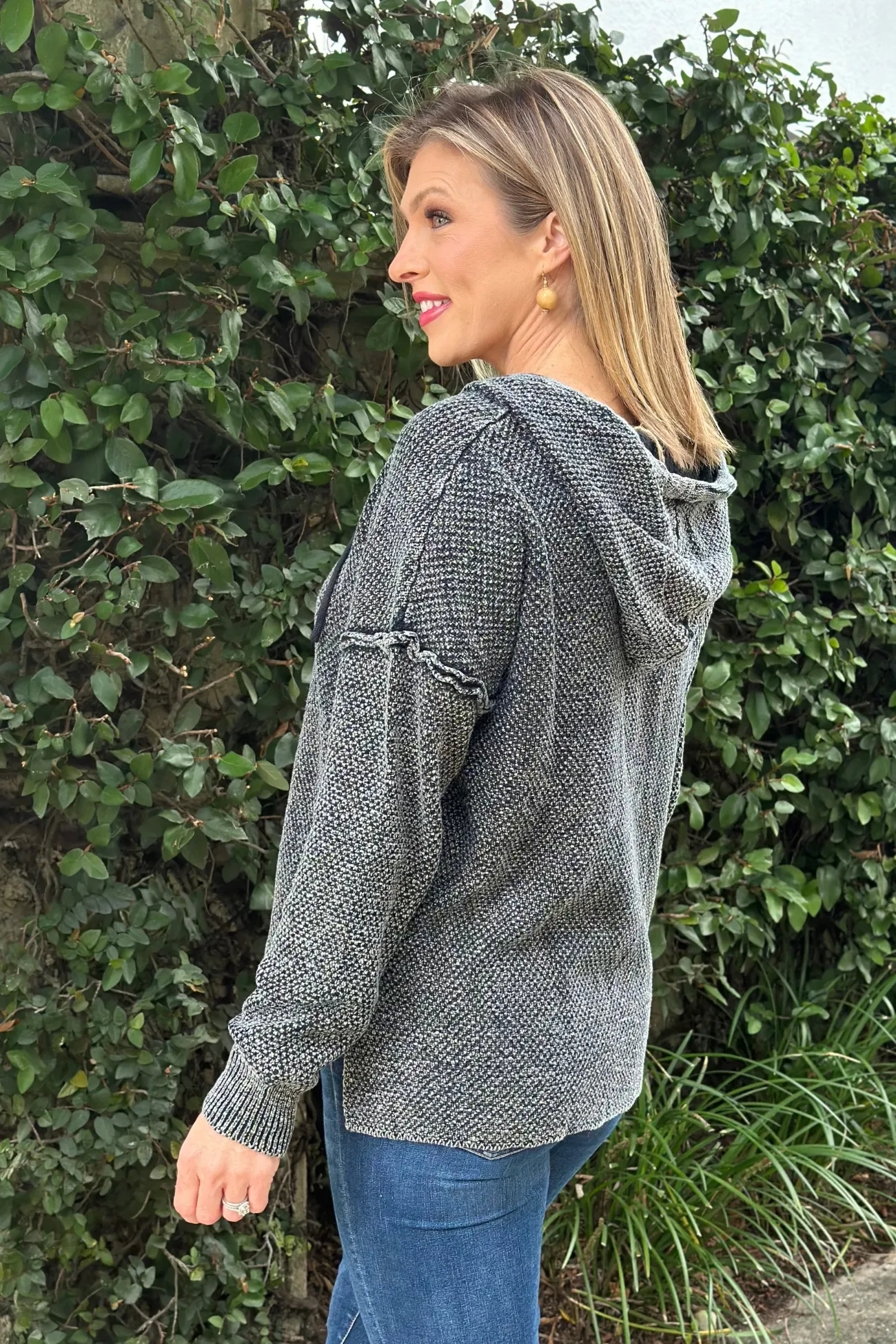Heidi Mineral Wash Henley Hoodie