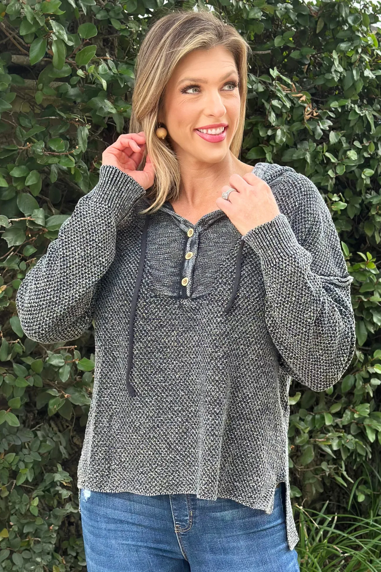 Heidi Mineral Wash Henley Hoodie