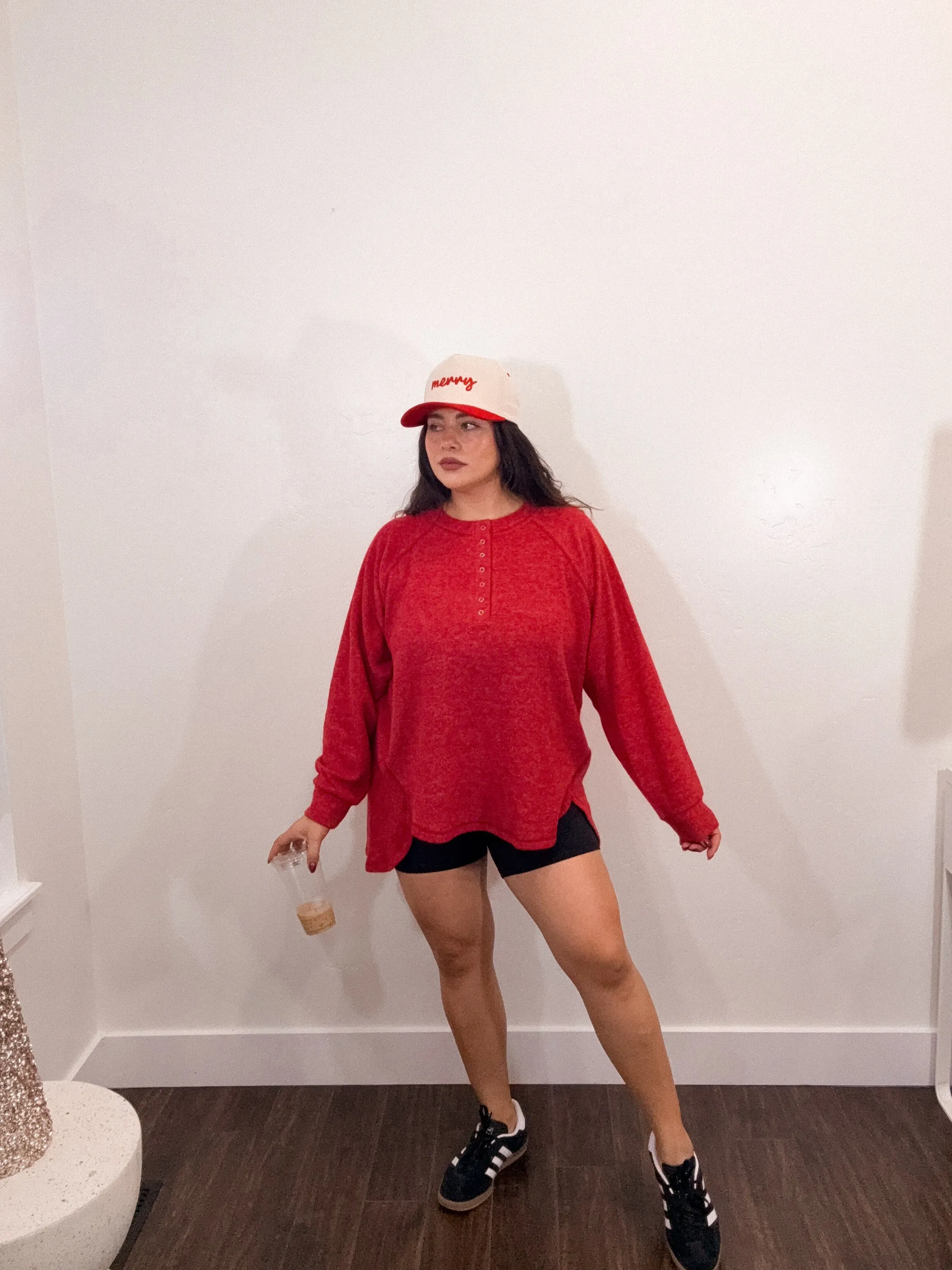 Henley extra soft Pullover Oversized Sweater *RED*