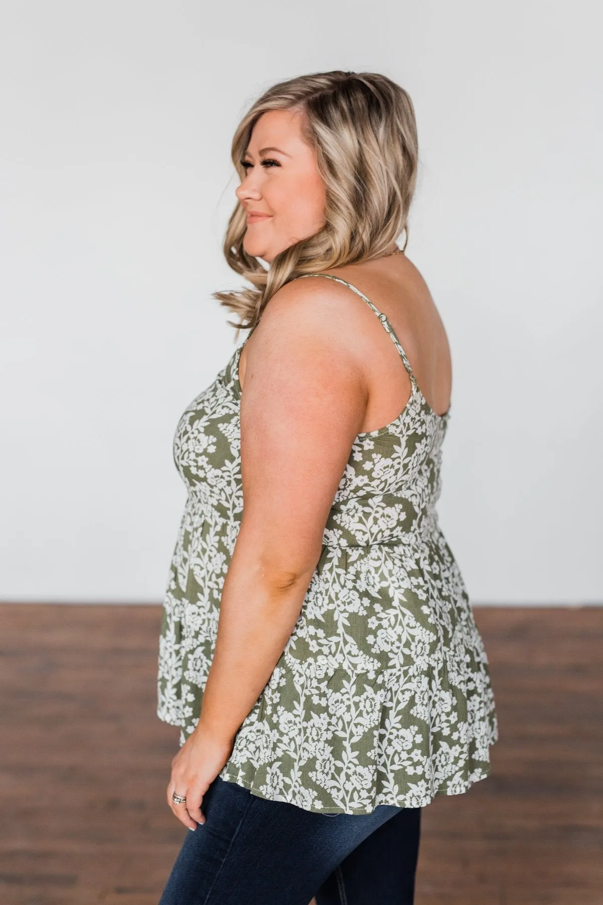Here With You Floral Babydoll Tank Top- Olive