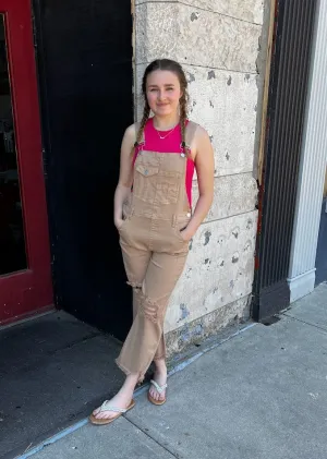 High Rise Distressed Straight Adjustable Overalls RDP5500