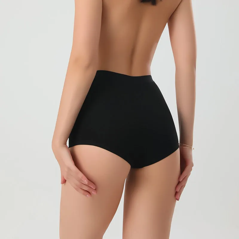 High Waist Solid Color Knitted Butt Lift Tummy Control Anti-Exposure Cotton Boxer Briefs Panties