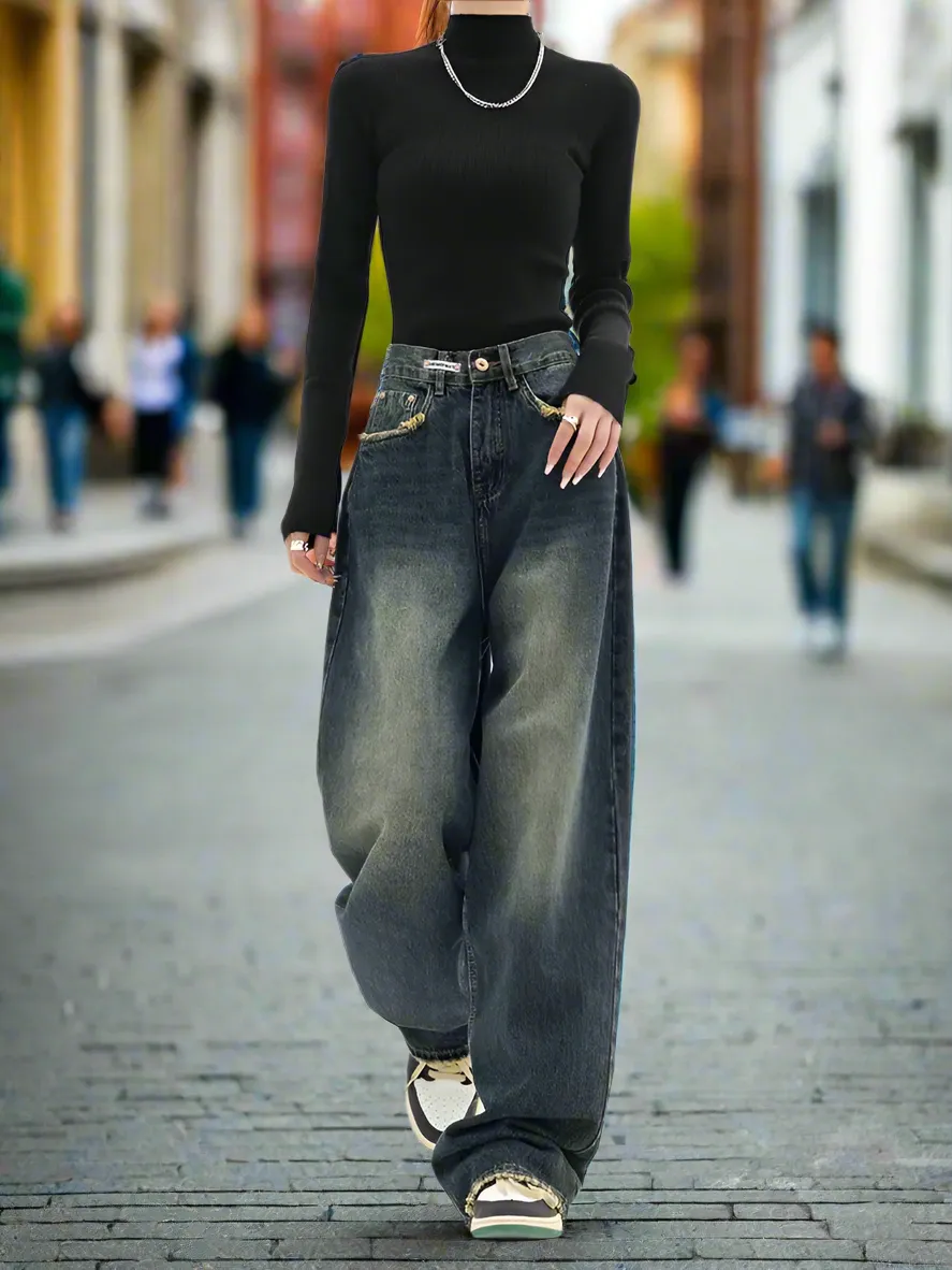 High Waist Vintage Style Wide Leg Jeans