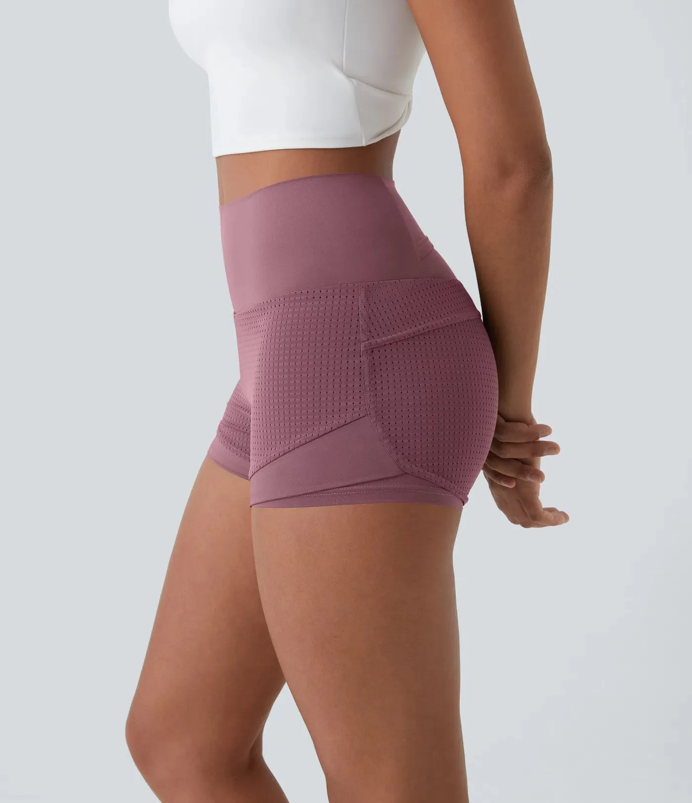 High-Waisted 2-in-1 Casual Shorts – Mesh Back Waistband & Pocket (2”)