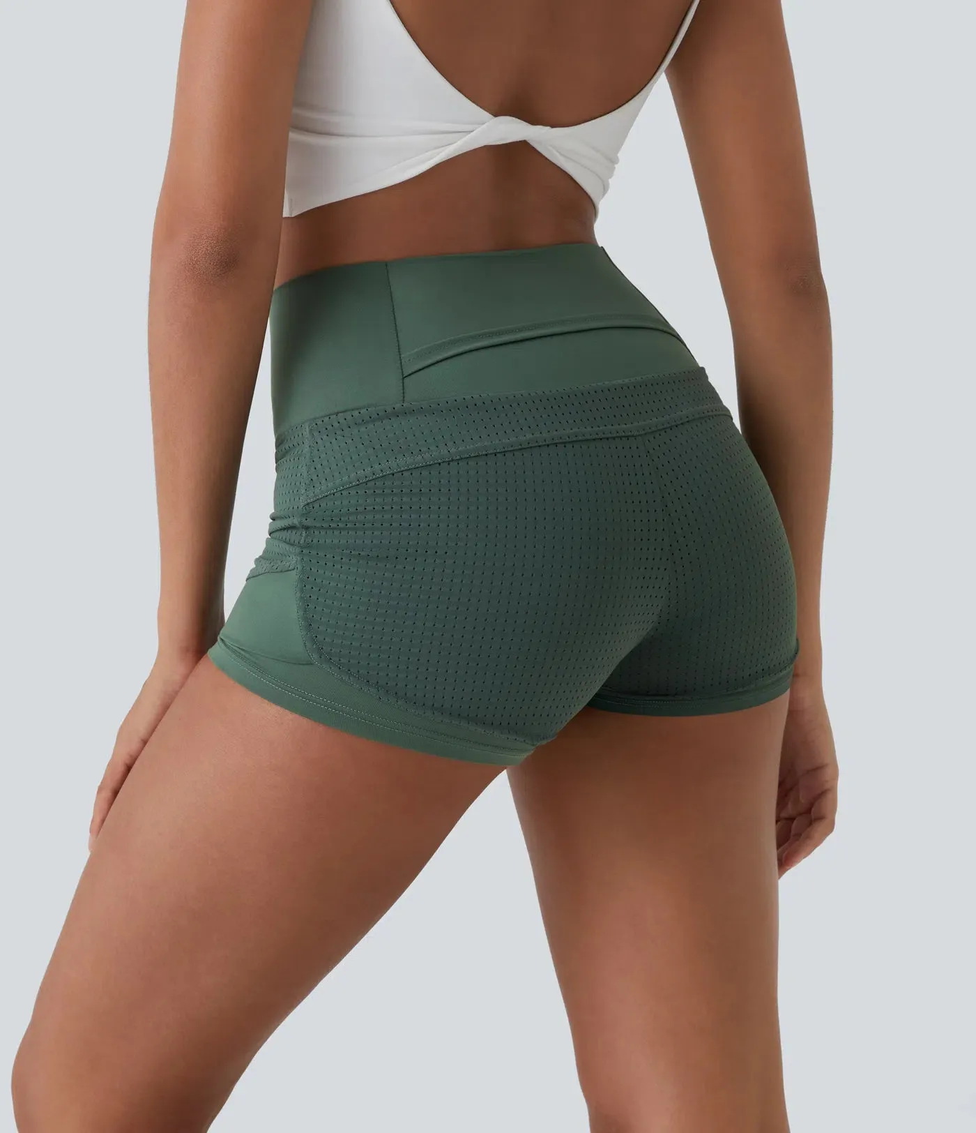 High-Waisted 2-in-1 Casual Shorts – Mesh Back Waistband & Pocket (2”)