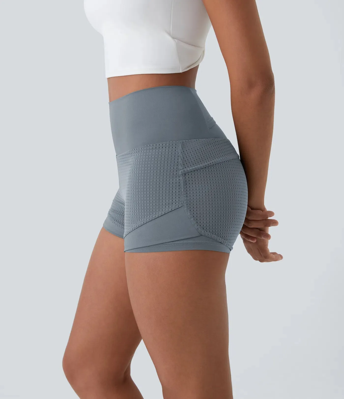 High-Waisted 2-in-1 Casual Shorts – Mesh Back Waistband & Pocket (2”)