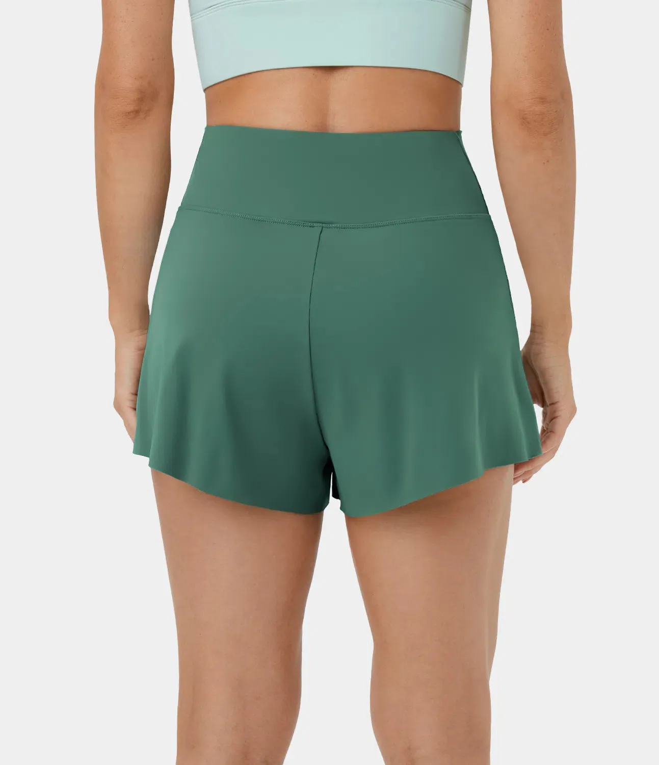 High-Waisted Crossover 2-in-1 Casual Shorts – Ruched Side & Pocket (3”)