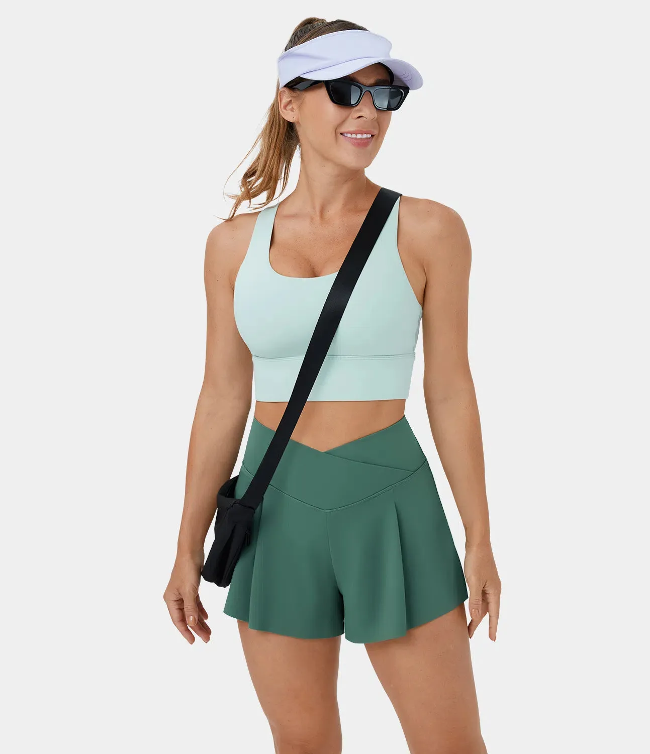 High-Waisted Crossover 2-in-1 Casual Shorts – Ruched Side & Pocket (3”)