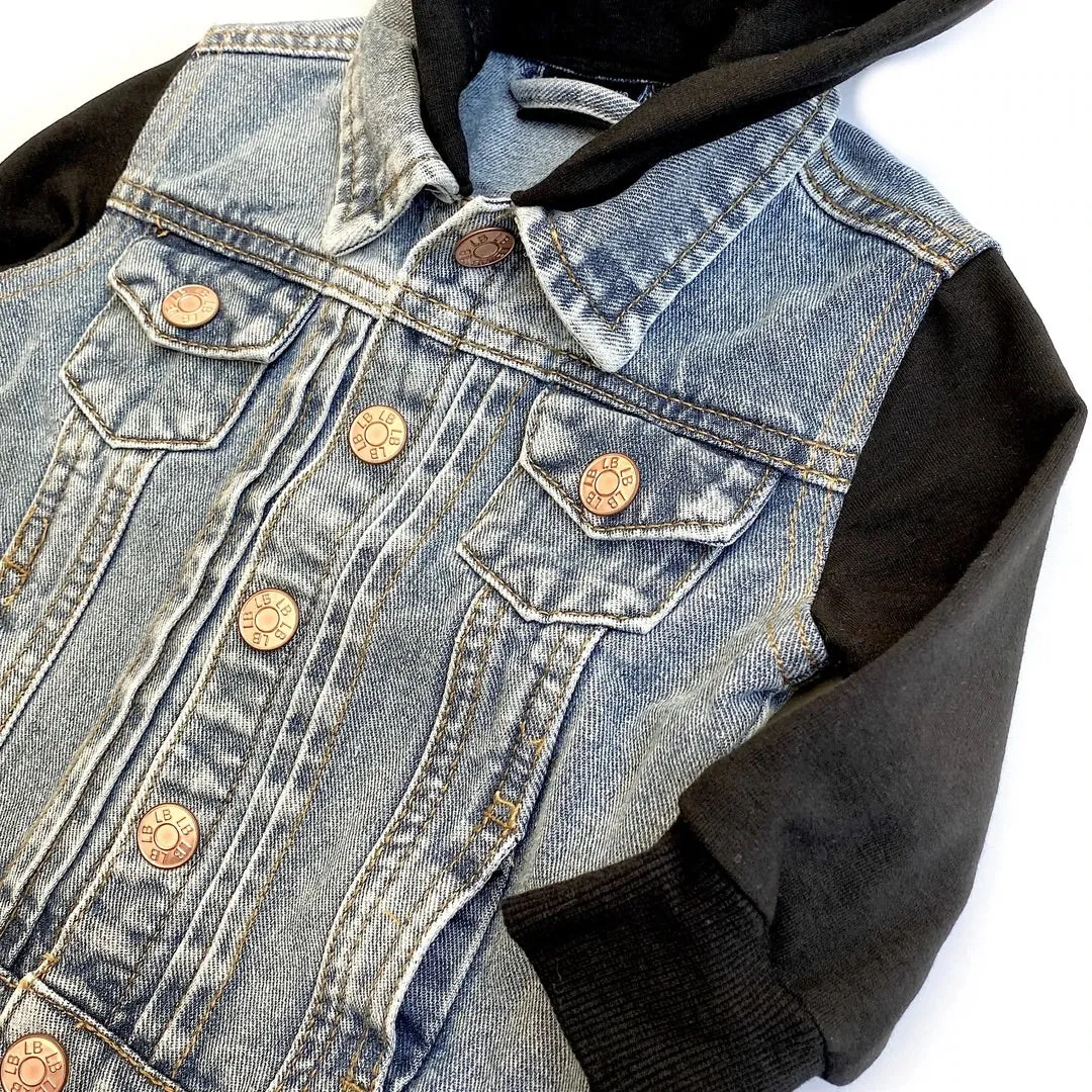 HOODED DENIM JACKET - BLACK