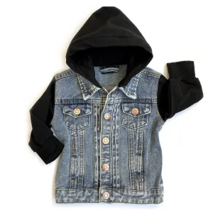 HOODED DENIM JACKET - BLACK