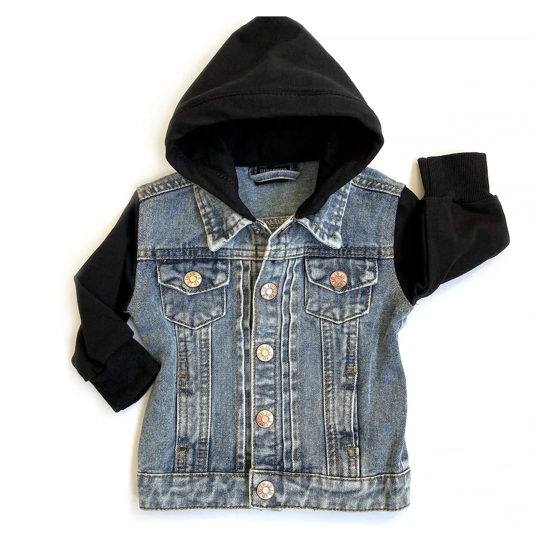 HOODED DENIM JACKET - BLACK
