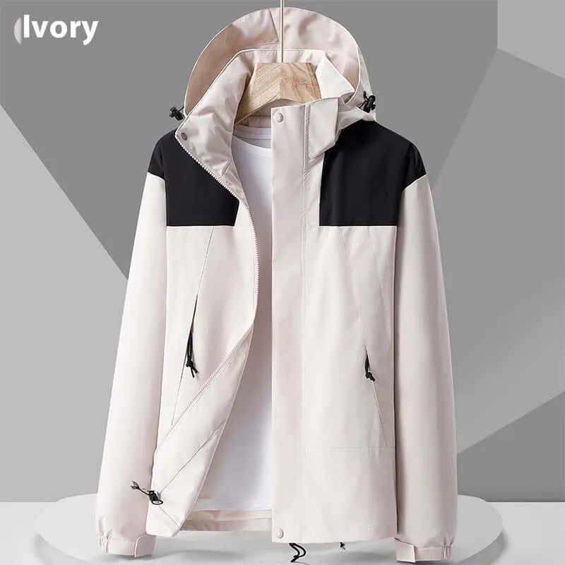 Hooded Windbreaker Unisex Fashion Colorblock Zip-up Jacket With Pockets Waterproof Outwear For Women Men Clothing