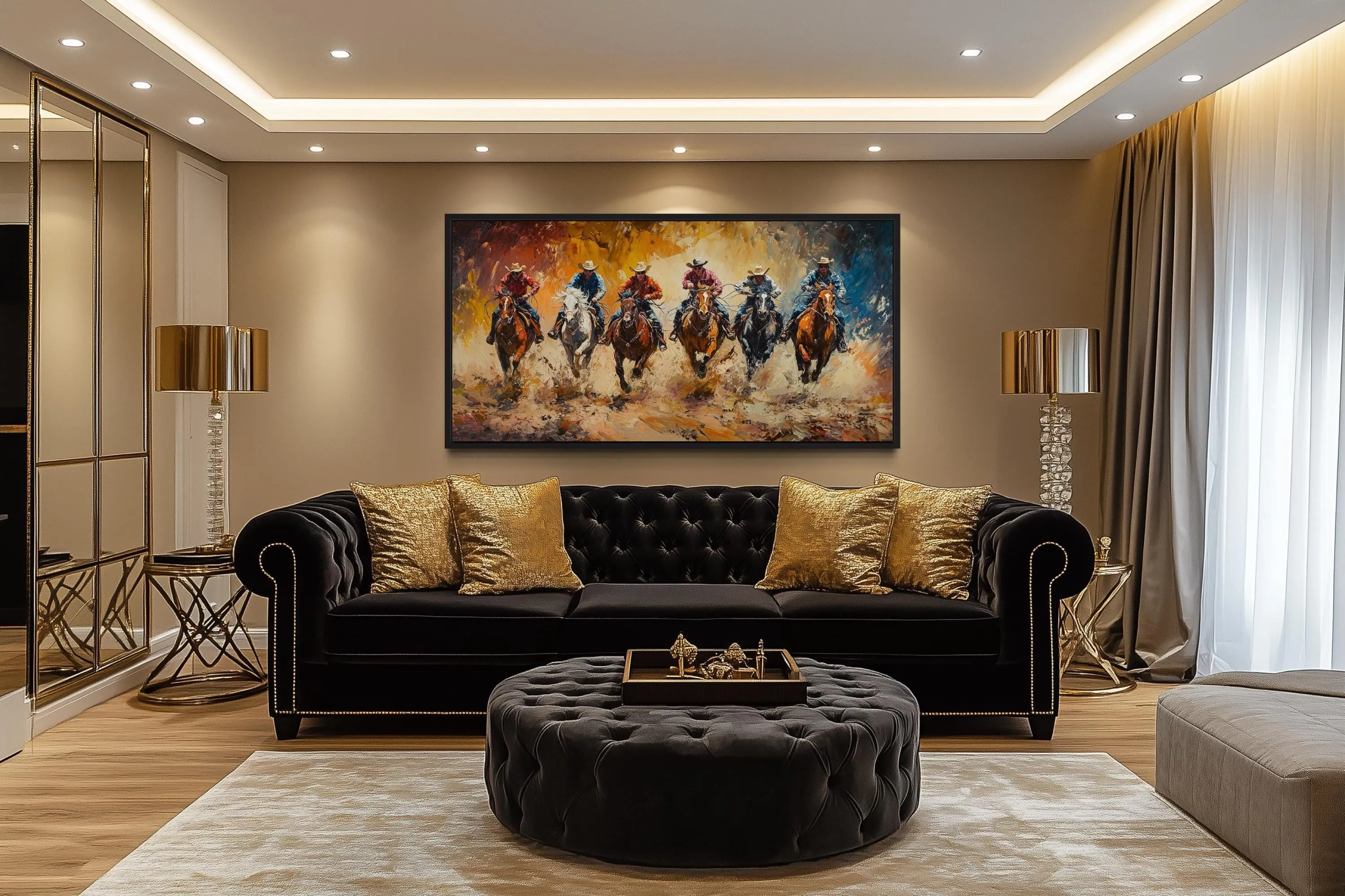 Horse Racing Riders Western Cowboy Framed Canvas Wall Art