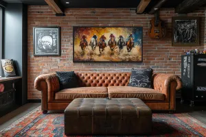 Horse Racing Riders Western Cowboy Framed Canvas Wall Art