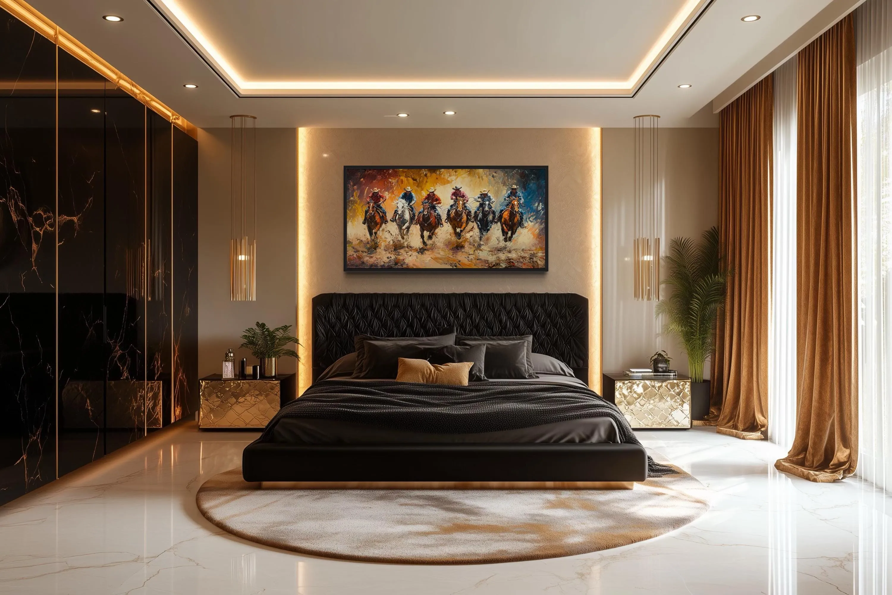 Horse Racing Riders Western Cowboy Framed Canvas Wall Art