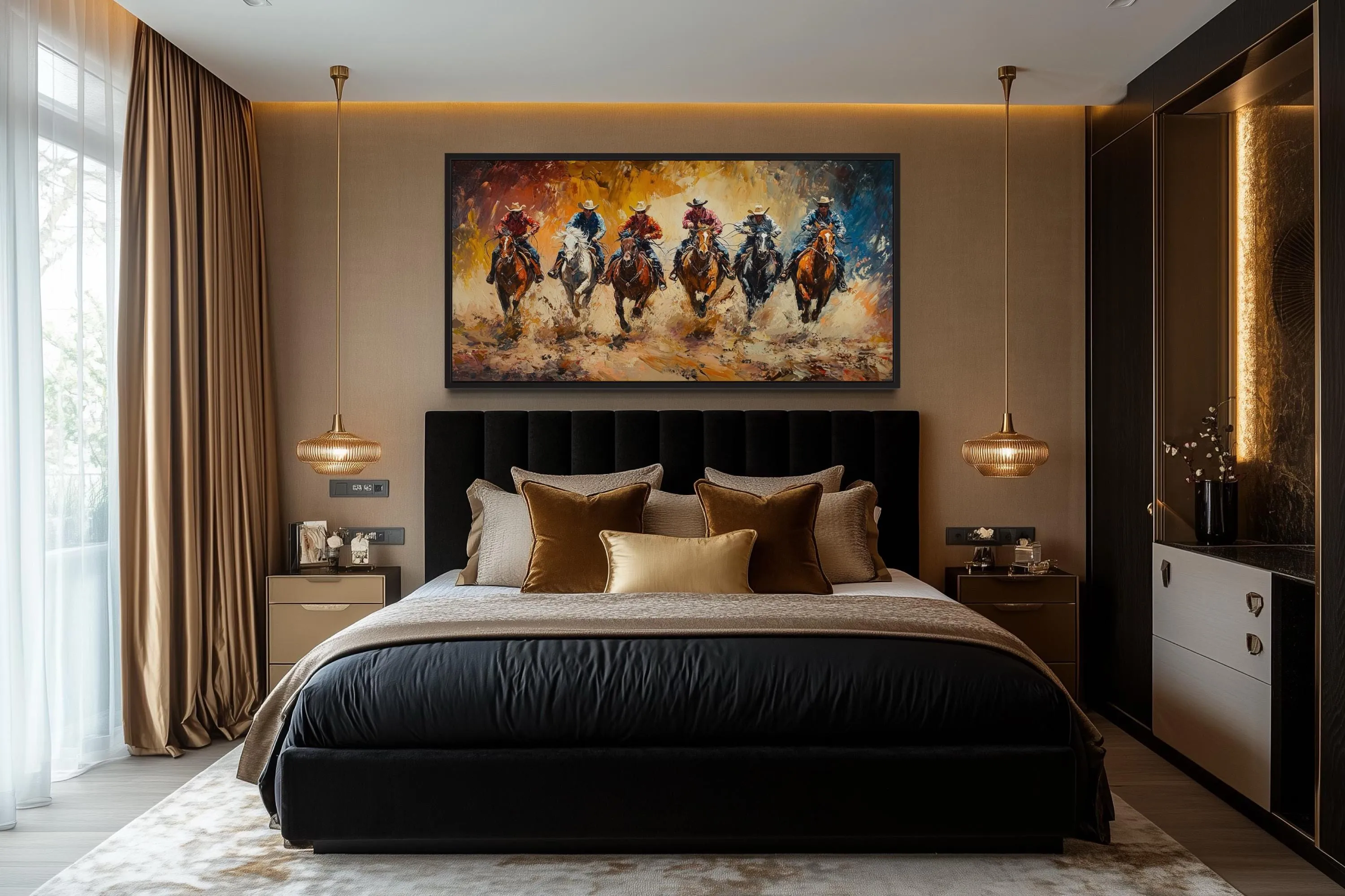Horse Racing Riders Western Cowboy Framed Canvas Wall Art