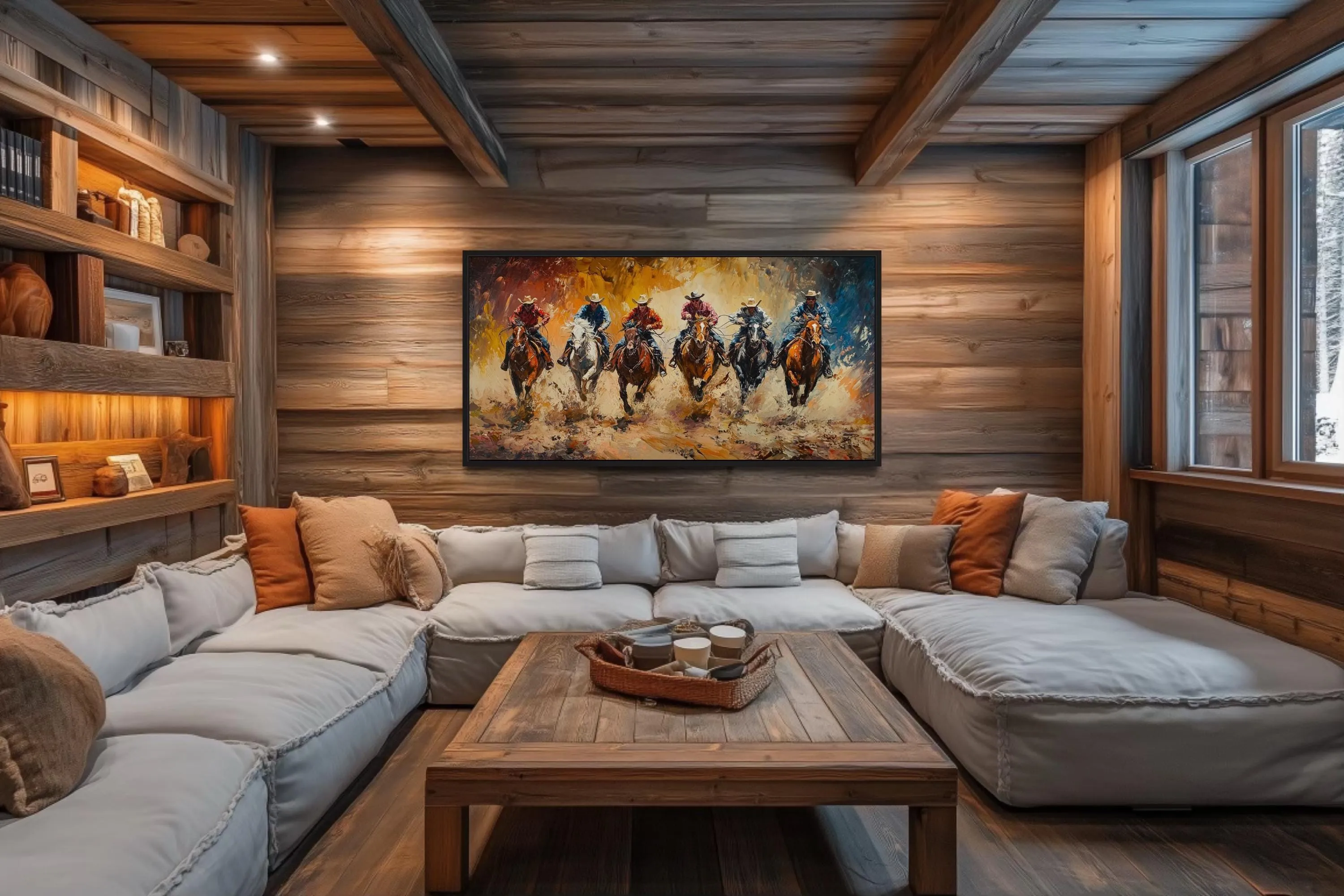 Horse Racing Riders Western Cowboy Framed Canvas Wall Art