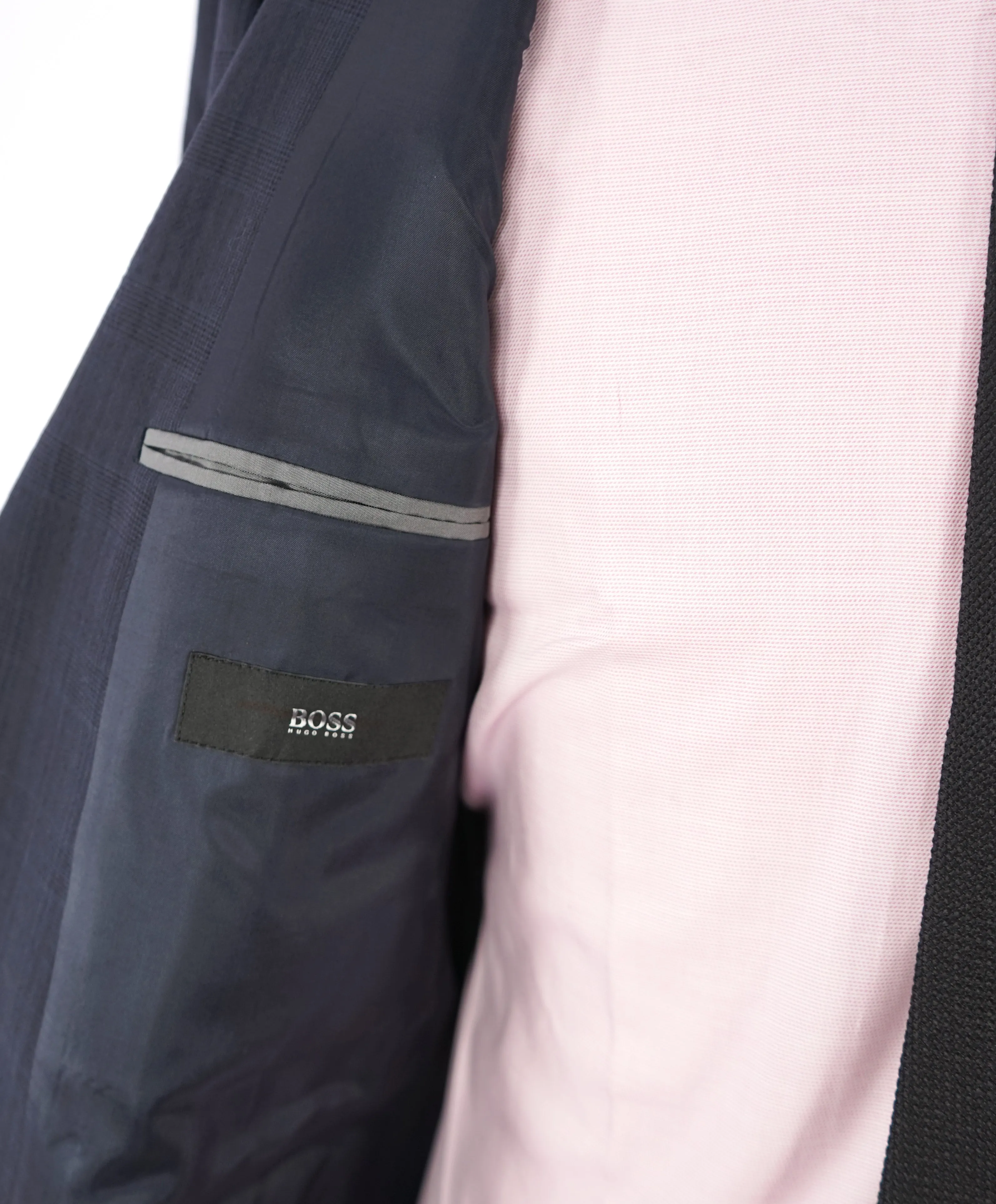 HUGO BOSS - Textured Raised Tonal Check "Stretch" Navy Plaid Blazer - 40R