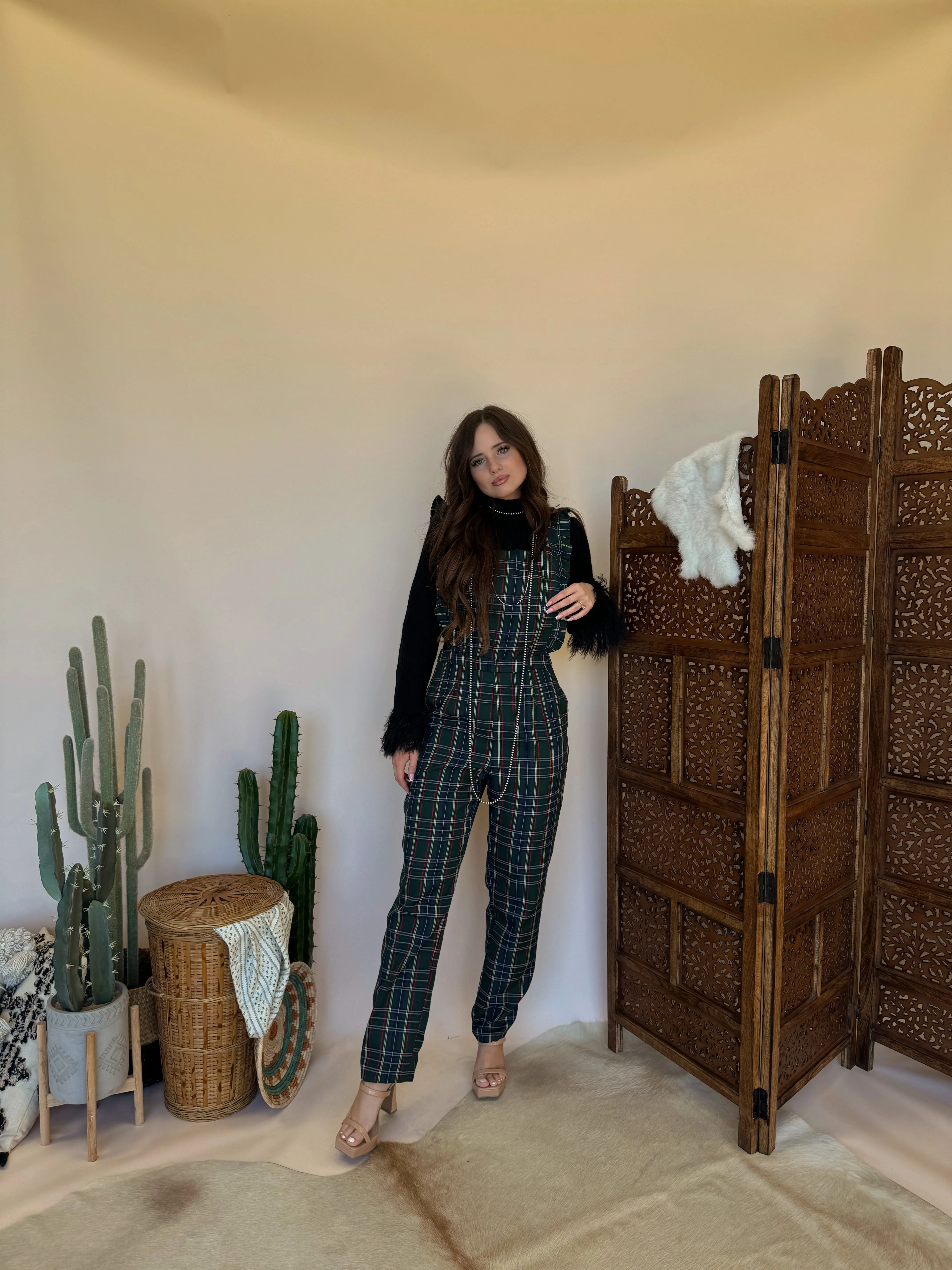 Hunter Green Plaid Jumpsuit