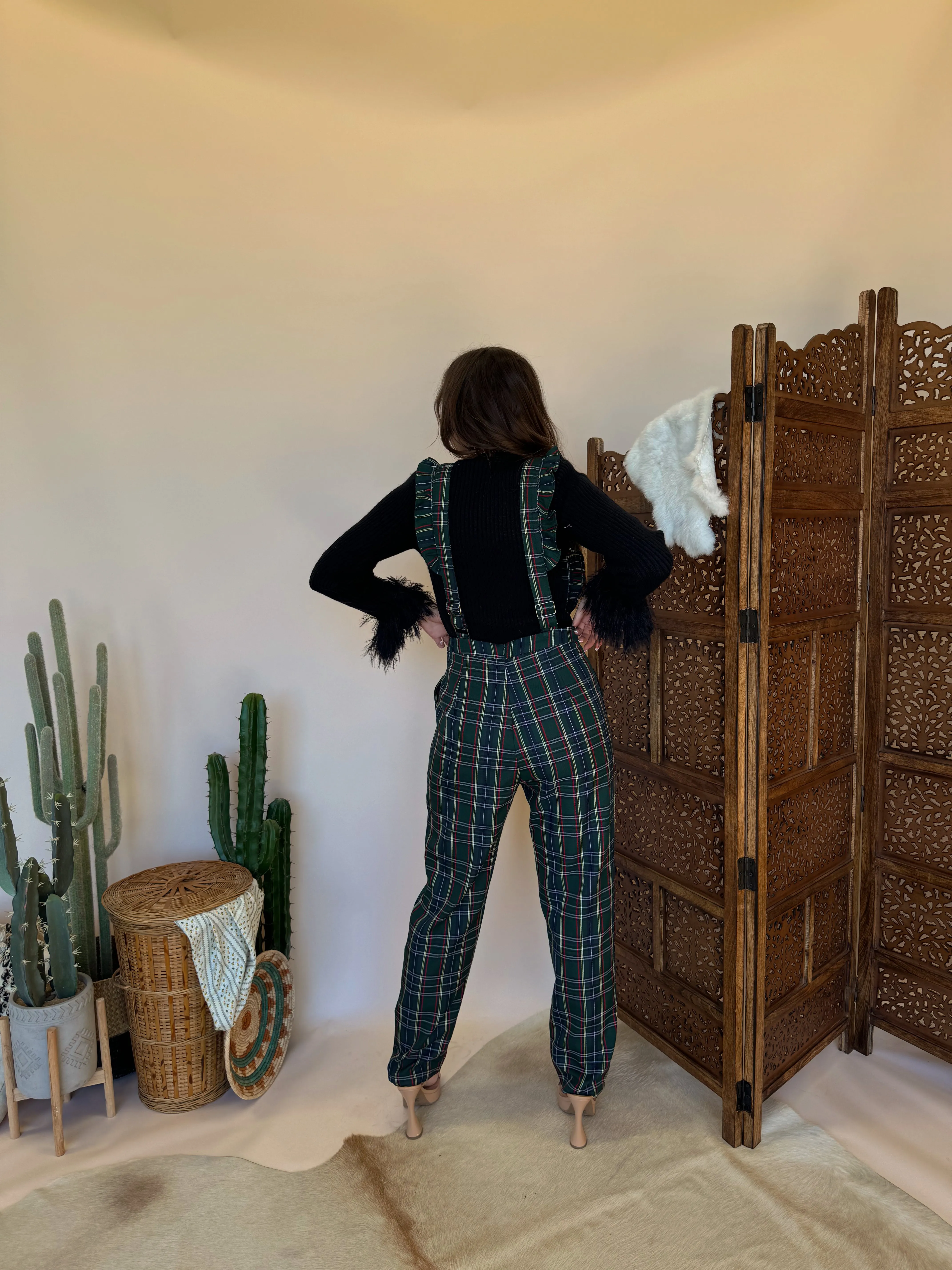 Hunter Green Plaid Jumpsuit
