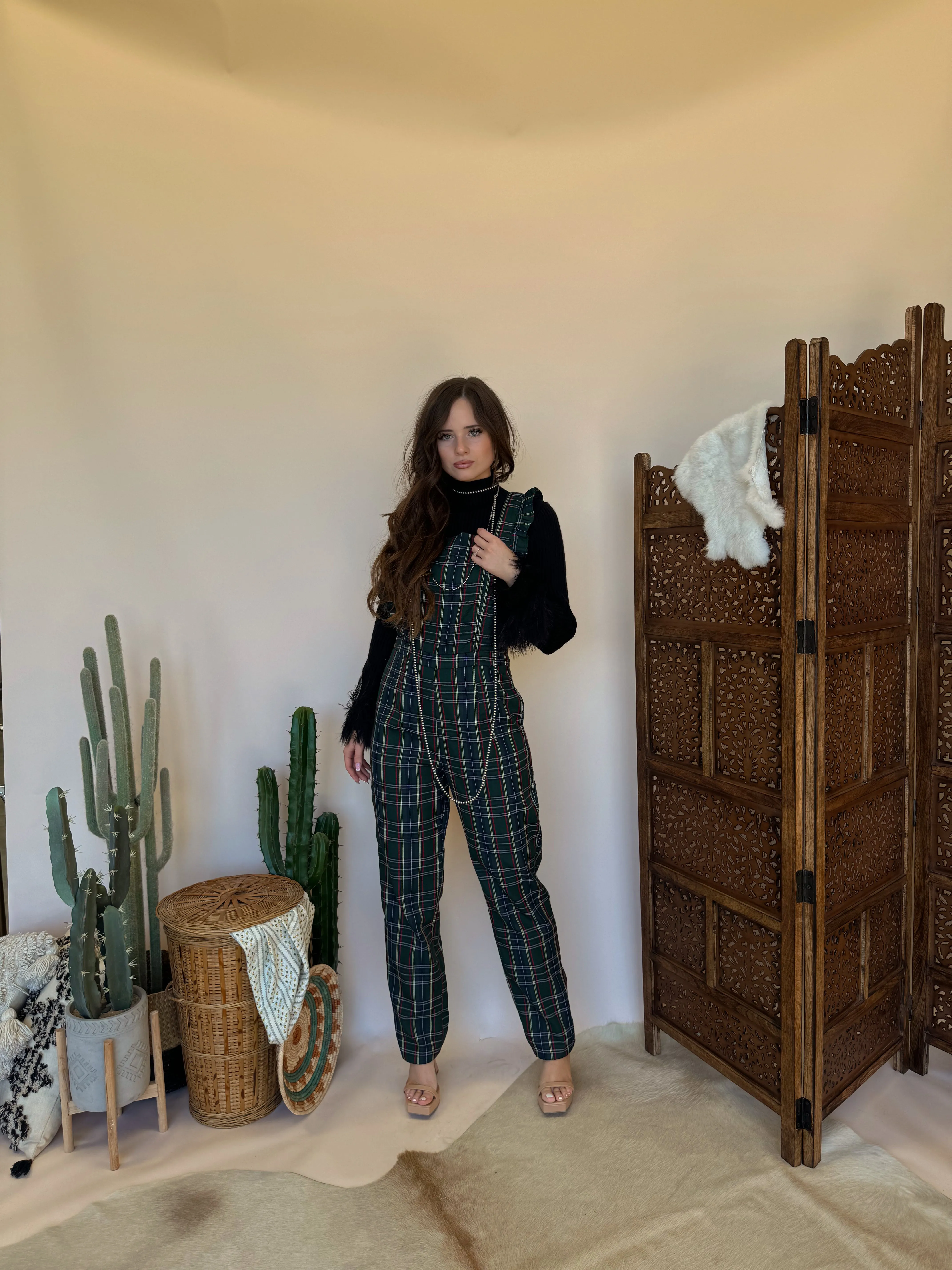 Hunter Green Plaid Jumpsuit