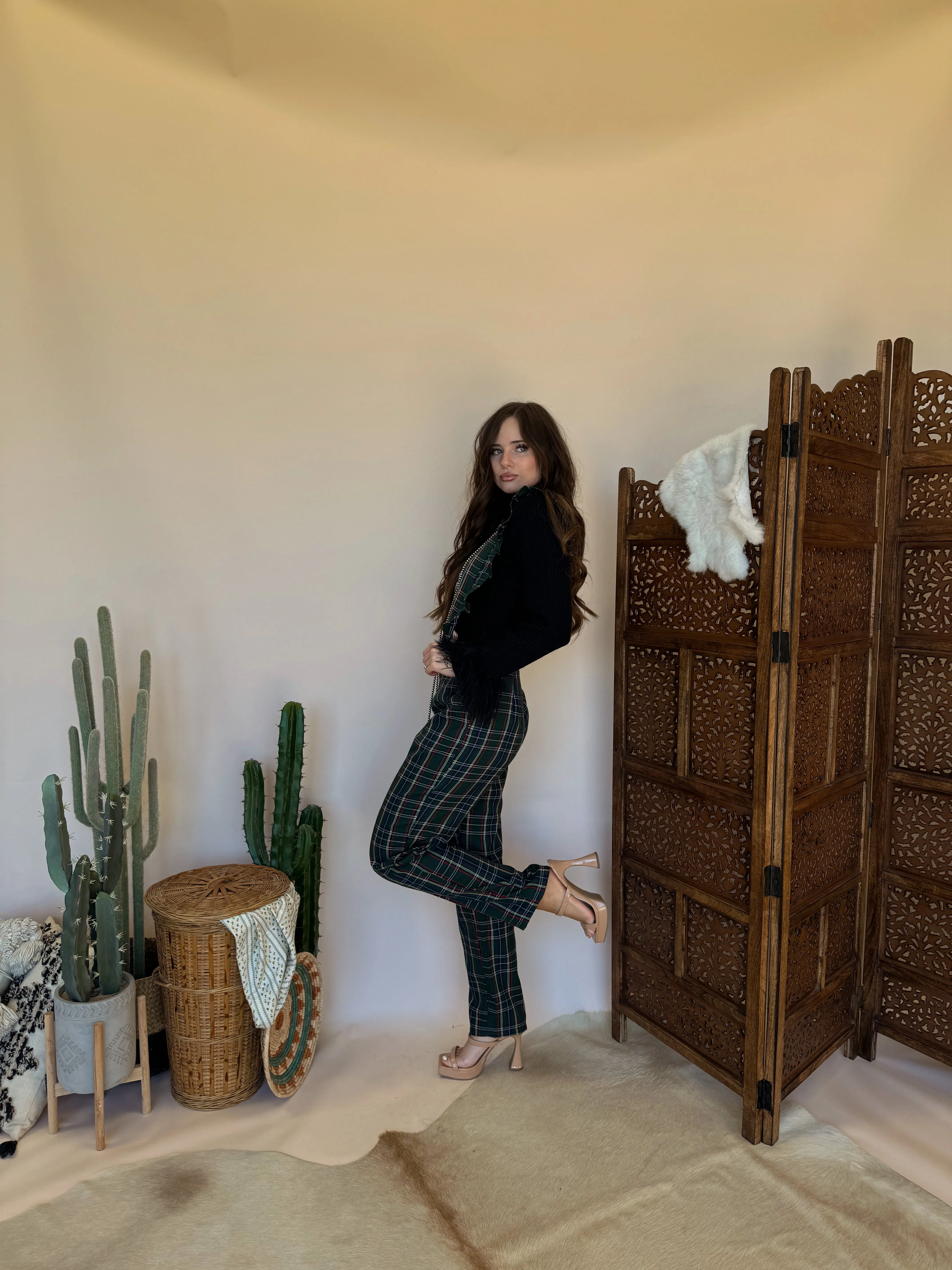 Hunter Green Plaid Jumpsuit
