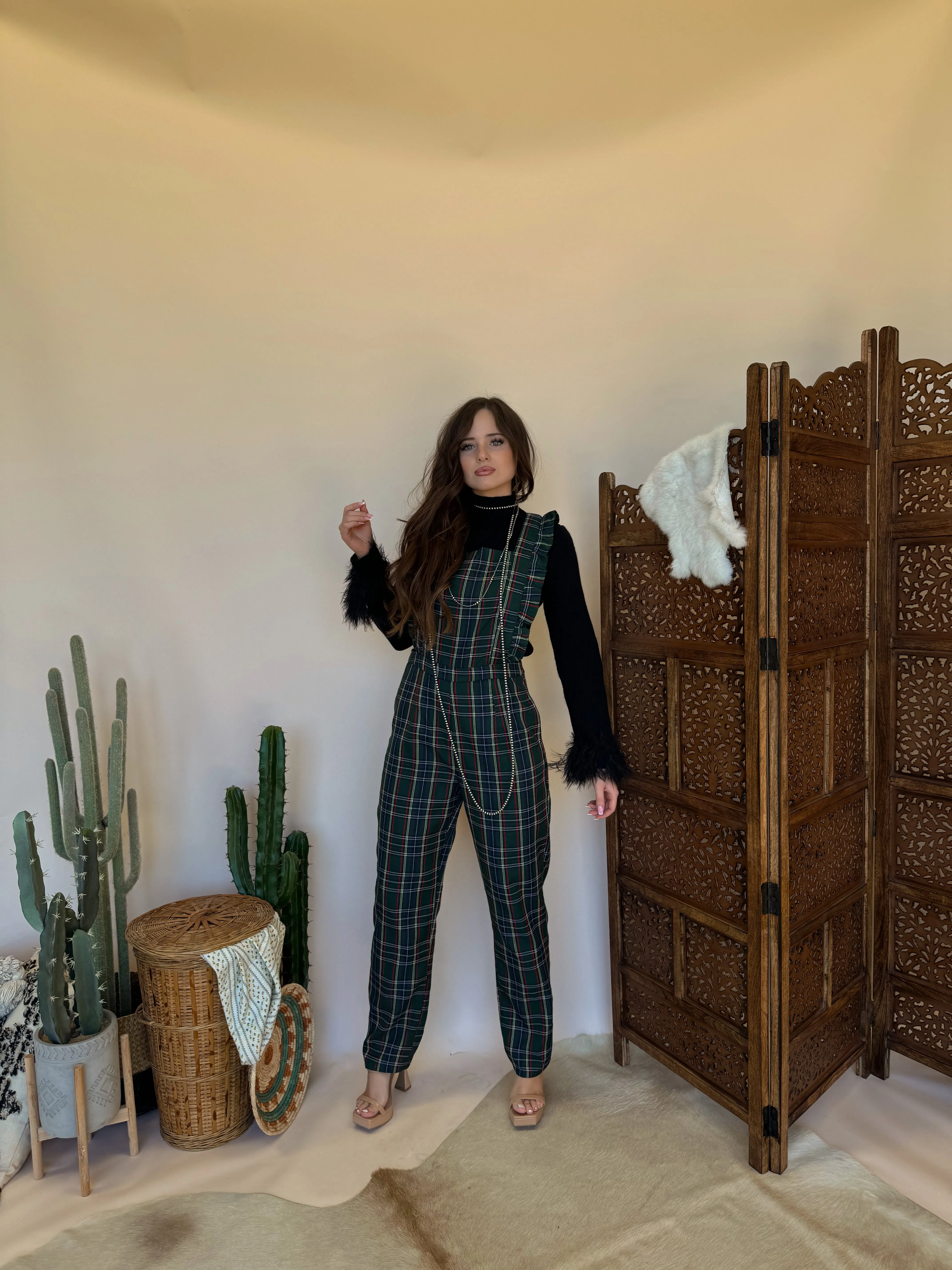Hunter Green Plaid Jumpsuit