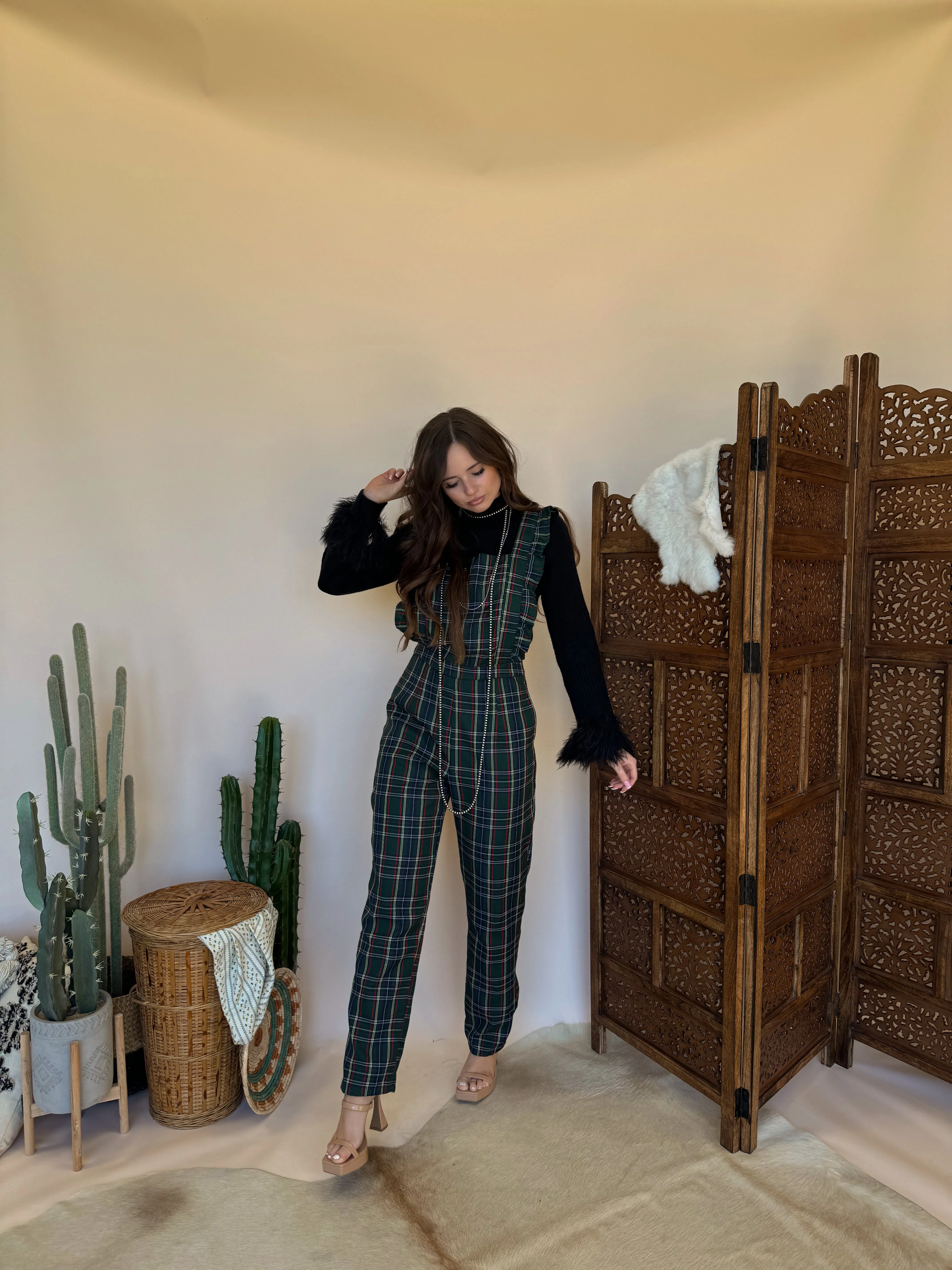 Hunter Green Plaid Jumpsuit