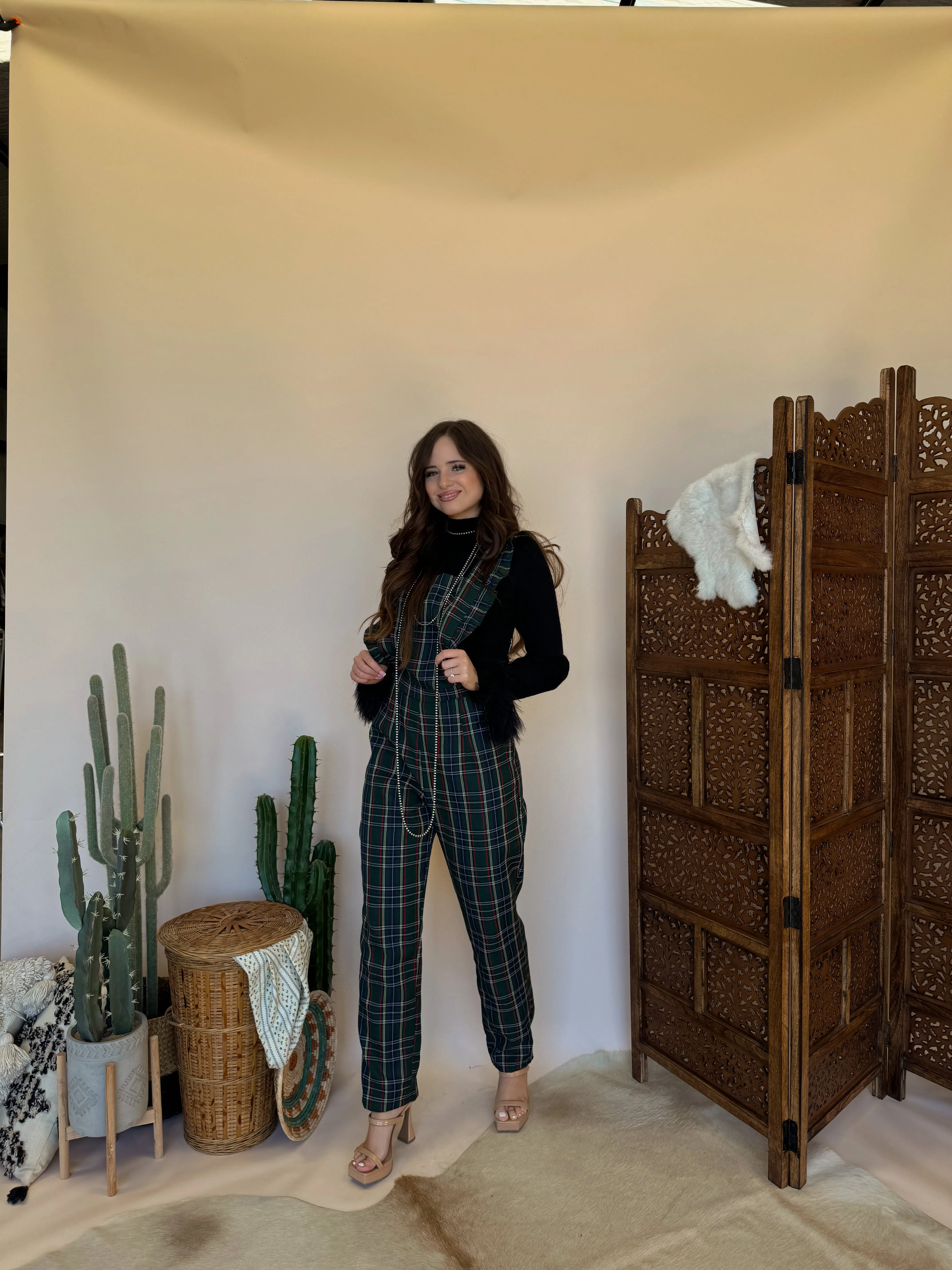 Hunter Green Plaid Jumpsuit