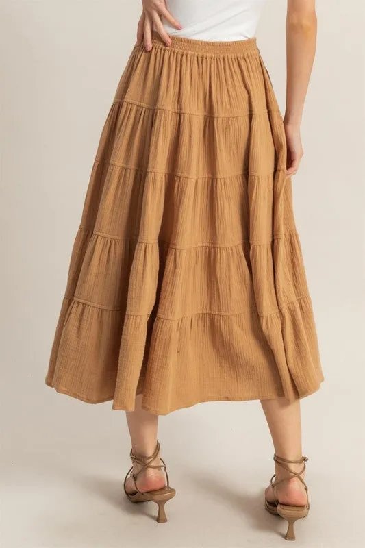 HYFVE Double Gauze Tiered Midi Skirt with Pockets