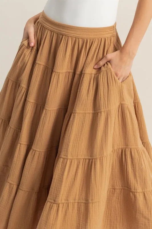 HYFVE Double Gauze Tiered Midi Skirt with Pockets