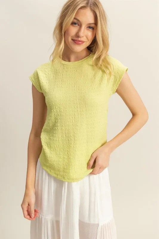 HYFVE Textured Round Neck Cap Sleeve Knit Top