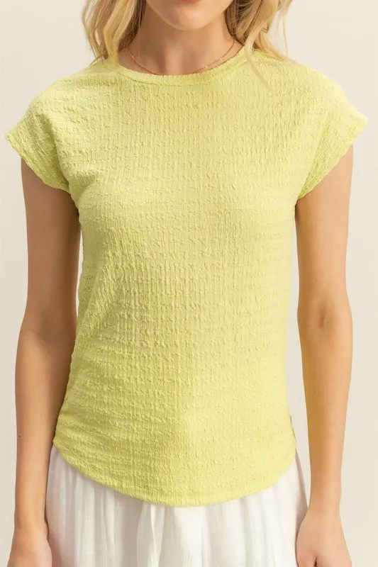 HYFVE Textured Round Neck Cap Sleeve Knit Top