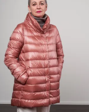 iconico nylon ultralight a-line, hi-lo coat - rosa