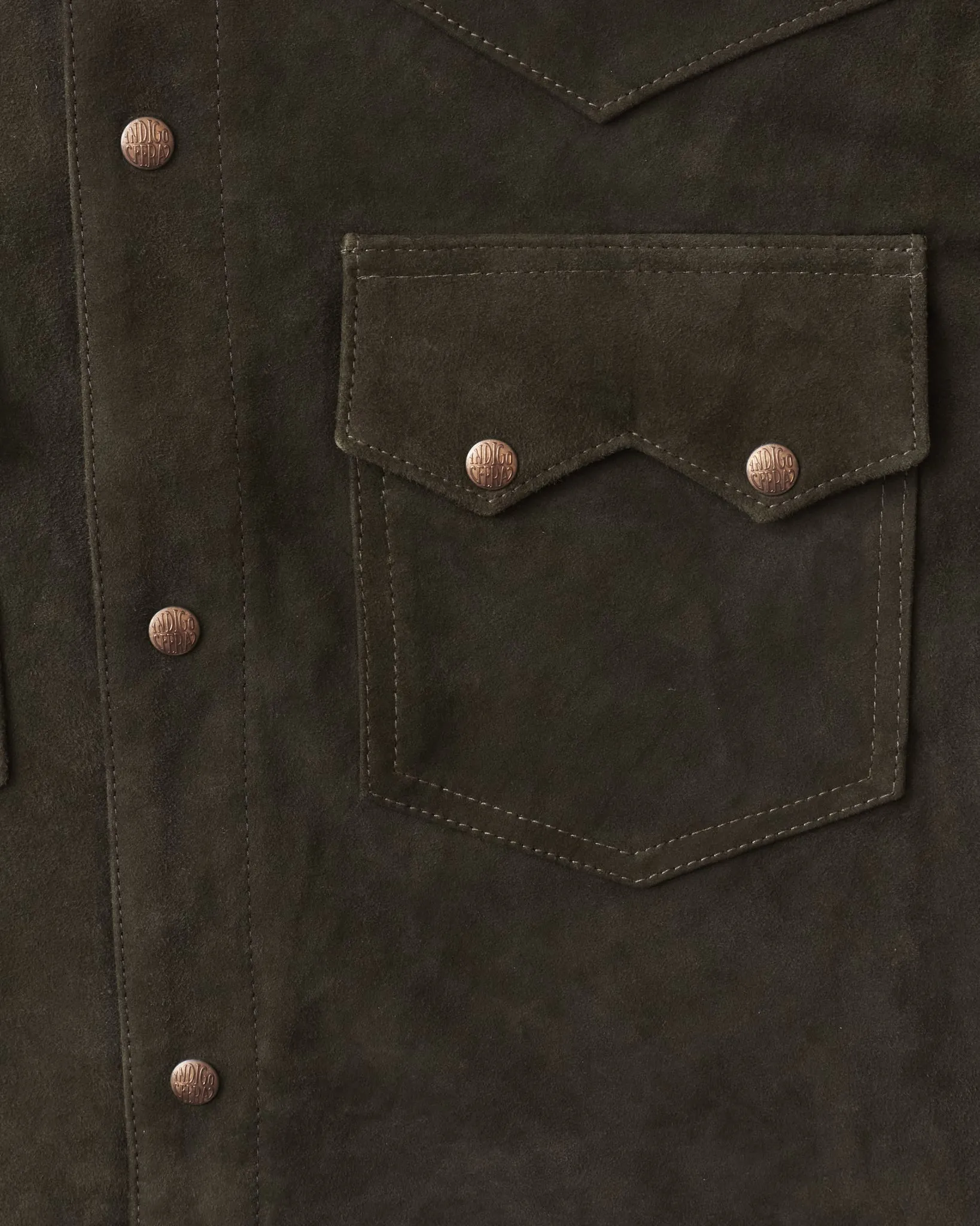 Indigofera Cooper Jacket Goat Skin Suede Dark Olive