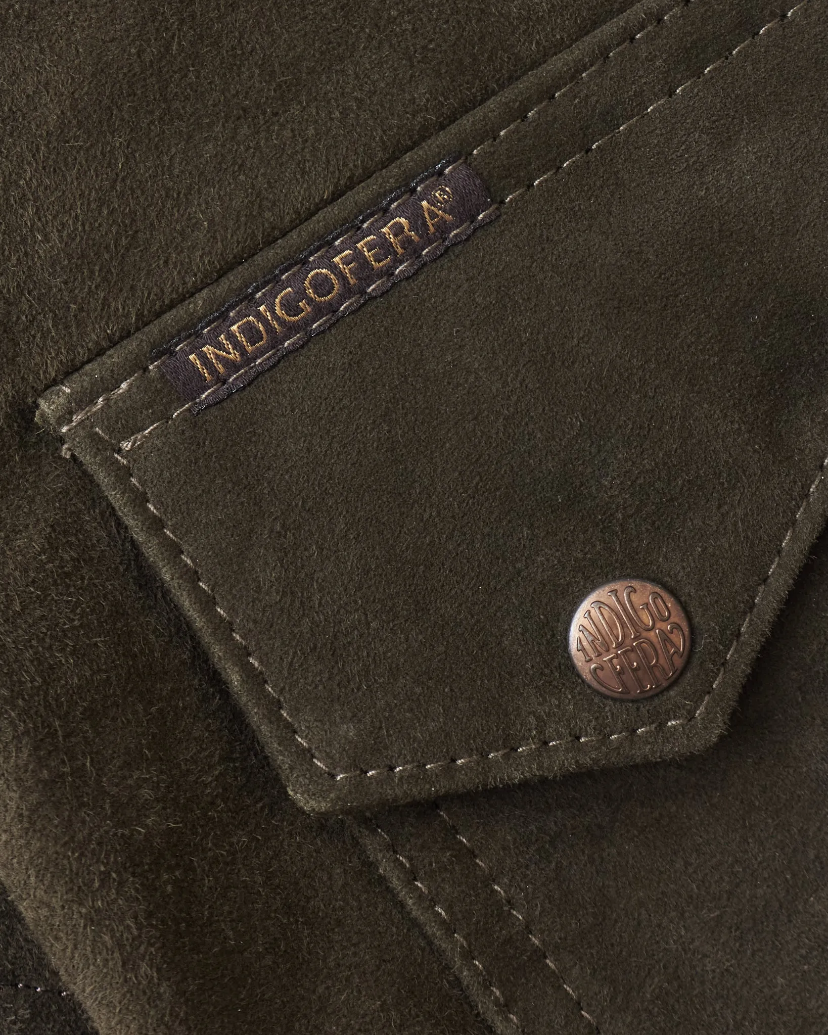 Indigofera Cooper Jacket Goat Skin Suede Dark Olive